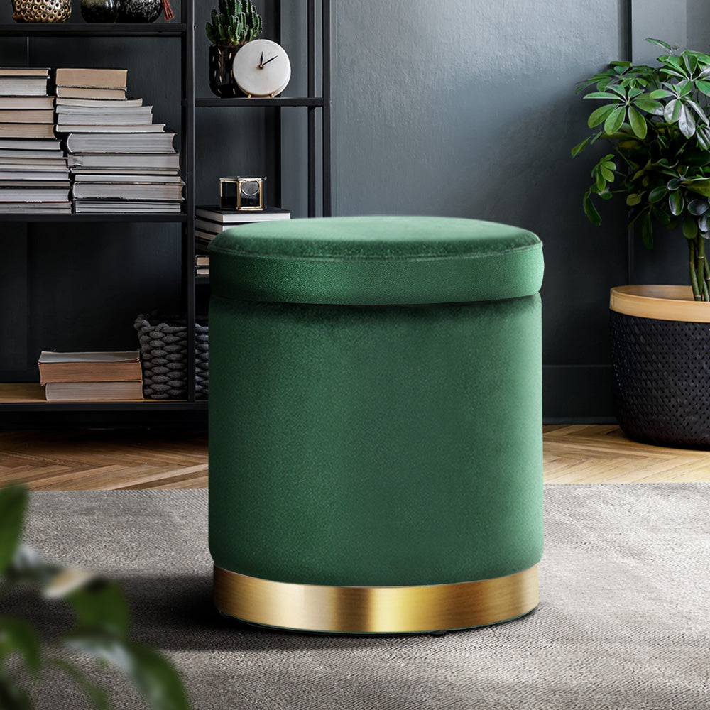 Artiss Storage Ottoman Foot Stool Round Velvet Foot Rest Pouffe Footstool Green-Furniture &gt; Living Room - Peroz Australia - Image - 1