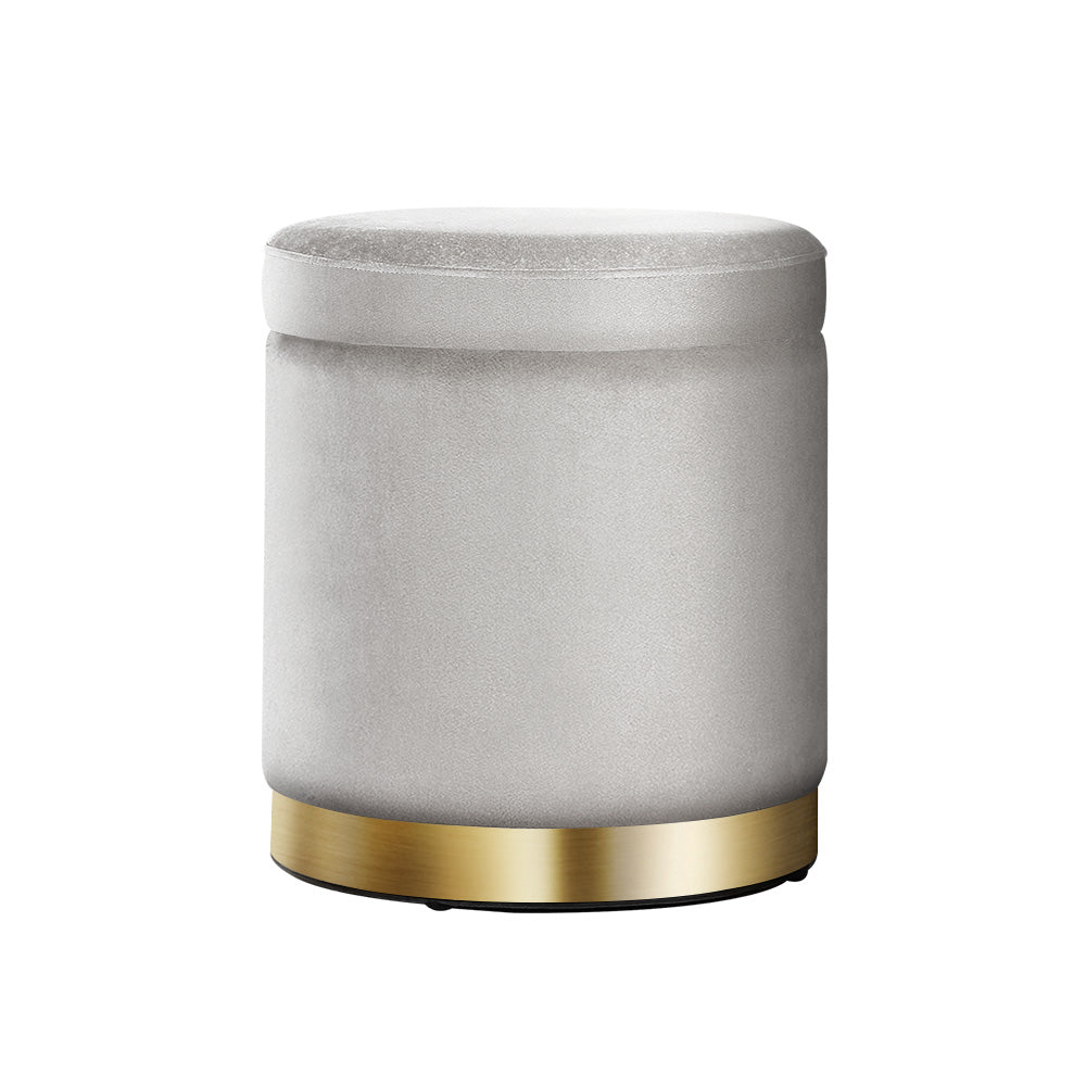 Artiss Round Velvet Storage Ottoman Foot Stool Foot Rest Pouffe Padded Seat Grey-Furniture &gt; Living Room - Peroz Australia - Image - 2