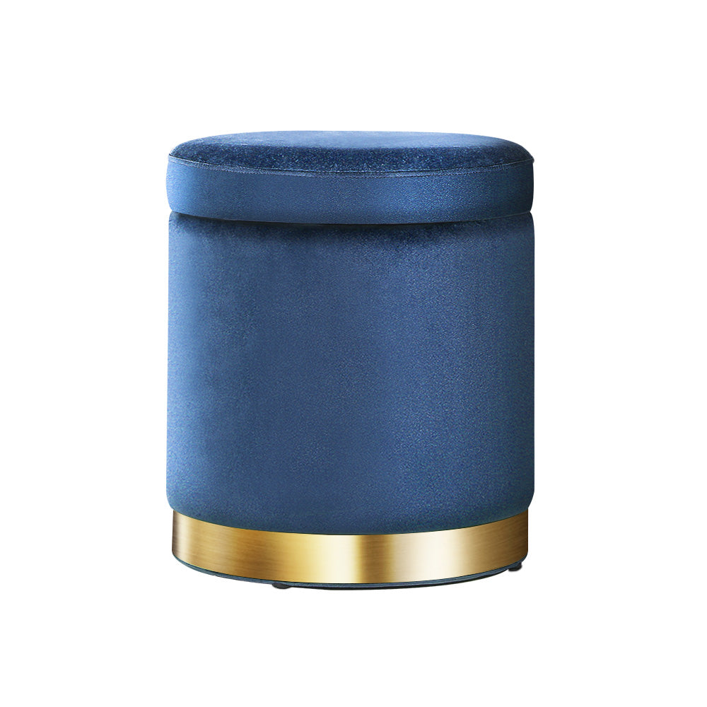 Artiss Foot Stool Round Velvet Storage Ottoman Foot Rest Pouffe Footstool Navy-Furniture &gt; Living Room - Peroz Australia - Image - 2