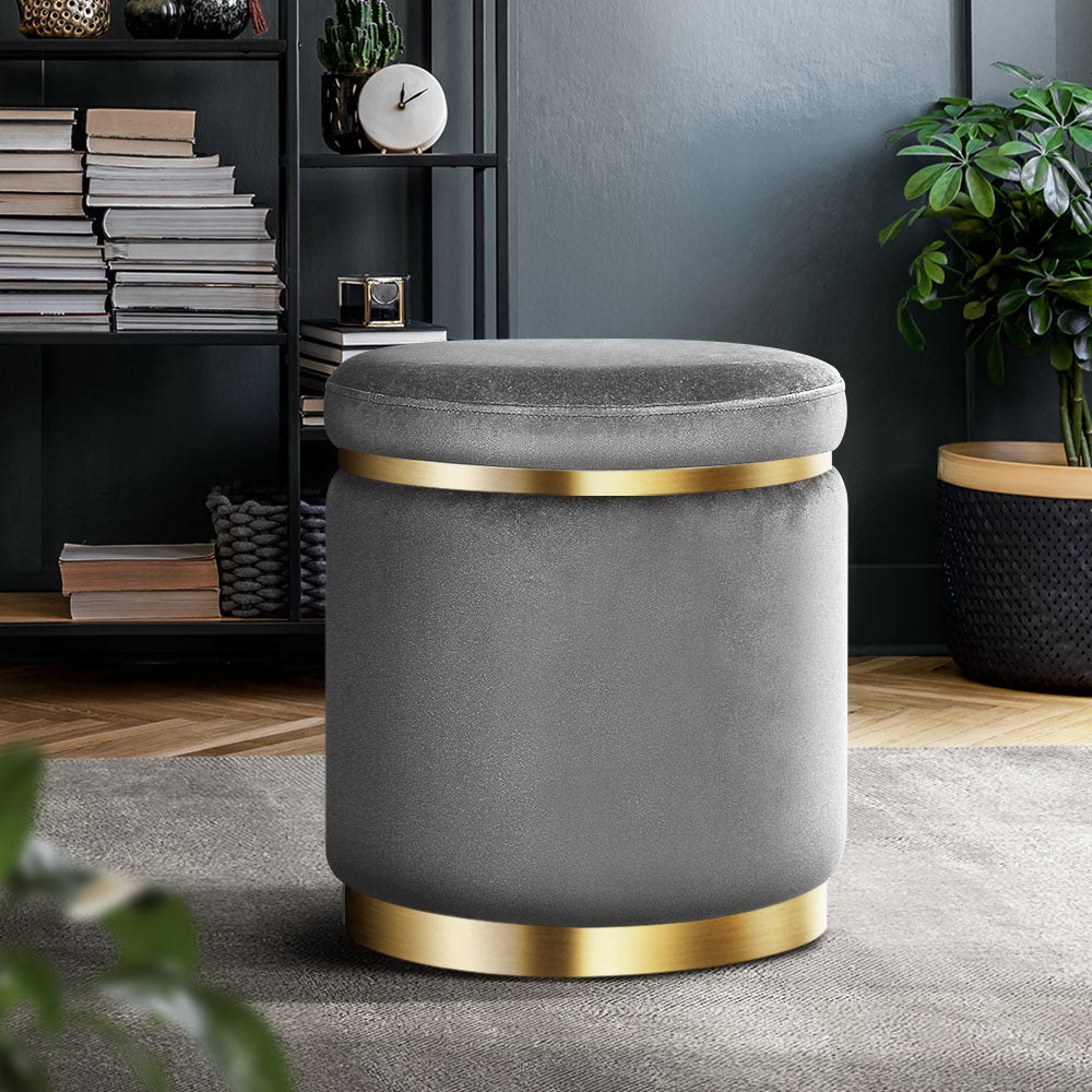 Artiss Round Velvet Ottoman Foot Stool Foot Rest Pouffe Padded Seat Footstool-Furniture &gt; Living Room - Peroz Australia - Image - 1