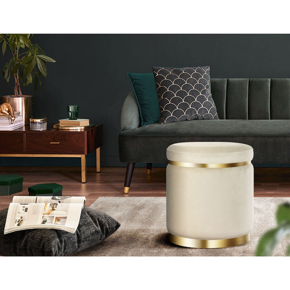 Artiss Round Velvet Foot Stool Ottoman Foot Rest Pouffe Padded Seat Footstool-Furniture &gt; Living Room - Peroz Australia - Image - 8