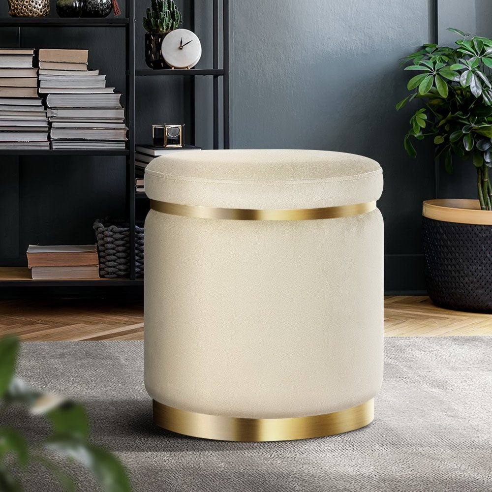 Artiss Round Velvet Foot Stool Ottoman Foot Rest Pouffe Padded Seat Footstool-Furniture &gt; Living Room - Peroz Australia - Image - 1