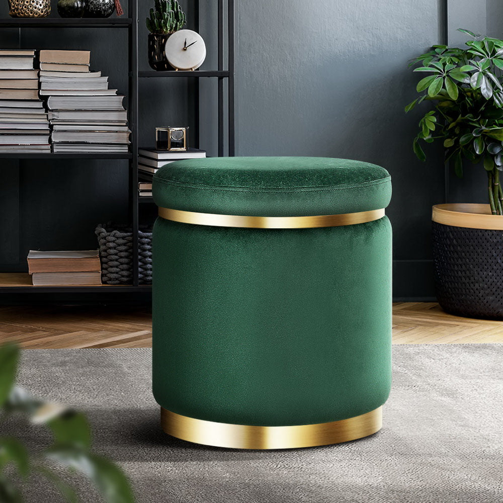 Artiss Ottoman Round Velvet Foot Stool Foot Rest Pouffe Padded Seat Pouf Green-Furniture &gt; Living Room - Peroz Australia - Image - 1