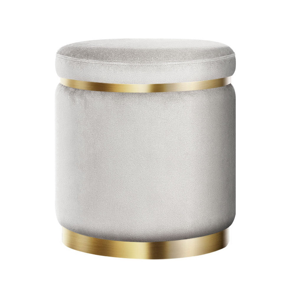 Artiss Round Velvet Ottoman Foot Stool Foot Rest Pouffe Pouf Padded Seat Grey-Furniture &gt; Living Room - Peroz Australia - Image - 3