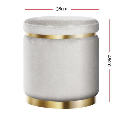 Artiss Round Velvet Ottoman Foot Stool Foot Rest Pouffe Pouf Padded Seat Grey-Furniture &gt; Living Room - Peroz Australia - Image - 4