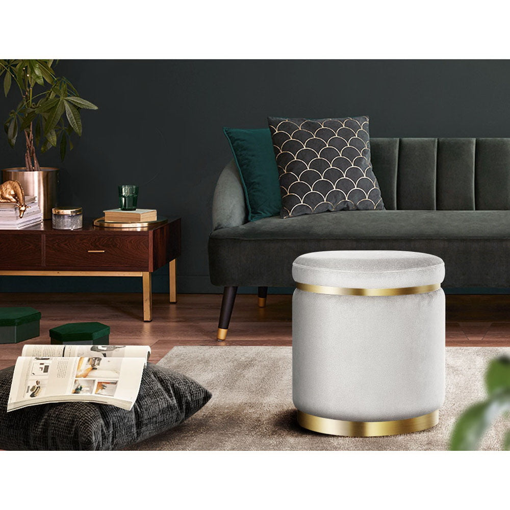 Artiss Round Velvet Ottoman Foot Stool Foot Rest Pouffe Pouf Padded Seat Grey-Furniture > Living Room - Peroz Australia - Image - 2