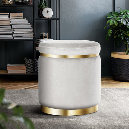 Artiss Round Velvet Ottoman Foot Stool Foot Rest Pouffe Pouf Padded Seat Grey-Furniture &gt; Living Room - Peroz Australia - Image - 1
