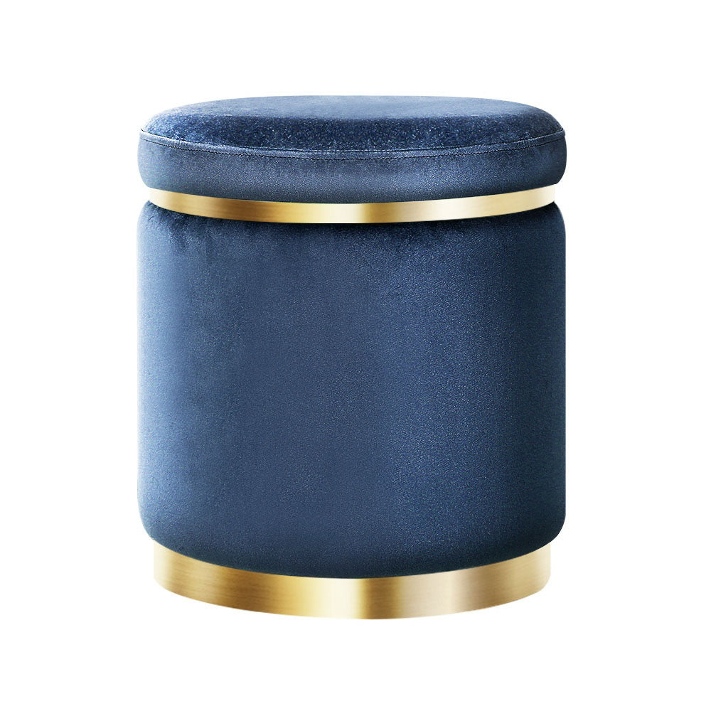 Artiss Foot Stool Round Velvet Ottoman Foot Rest Pouf Padded Seat Footstool Navy-Furniture &gt; Living Room - Peroz Australia - Image - 2