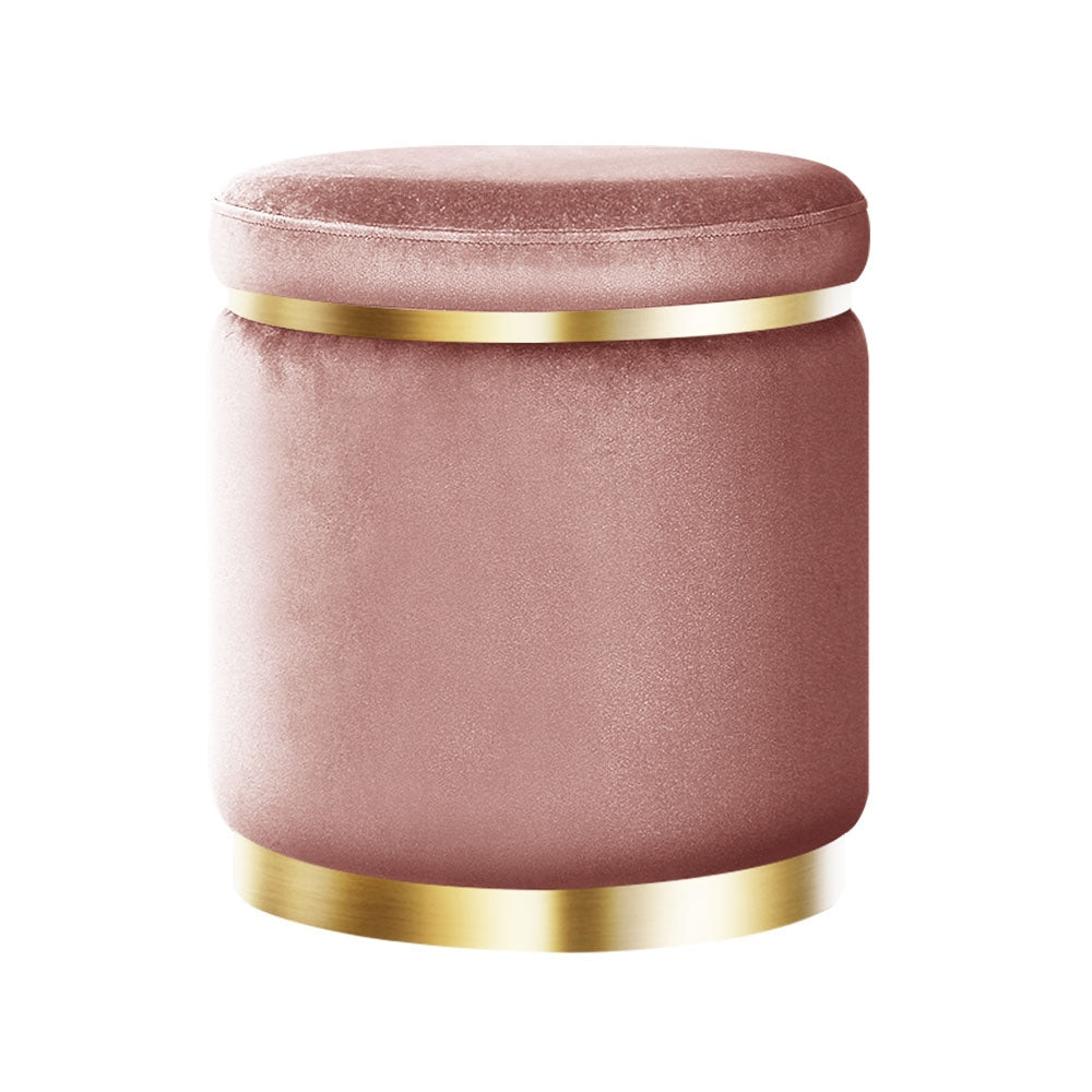 Artiss Round Velvet Foot Stool Ottoman Foot Rest Pouffe Padded Seat Pouf Pink-Furniture &gt; Living Room - Peroz Australia - Image - 2