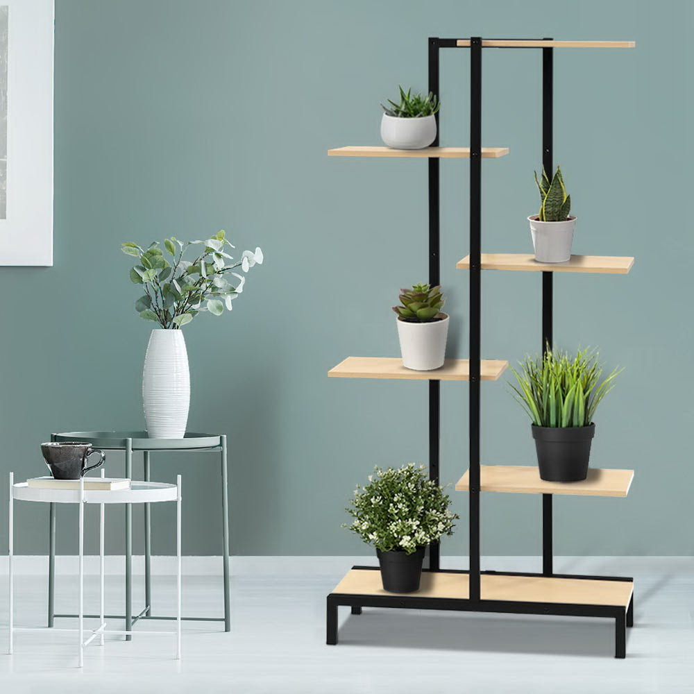 Artiss 6-tier Indoor Outdoor Metal Wood Plant Stand Garden Shelf Garden Display-Furniture &gt; Outdoor - Peroz Australia - Image - 1