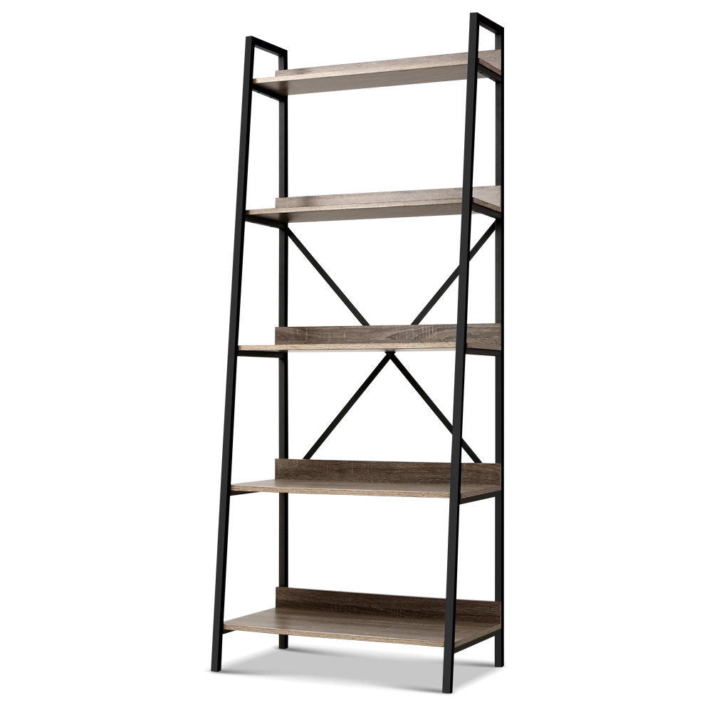 Artiss Bookshelf 5Tier Metal Bookcase Bookshelves Oak Book Shelf Display Storage-Bookcases &amp; Shelves - Peroz Australia - Image - 1