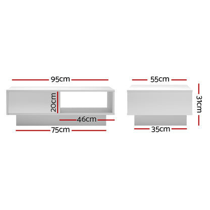 Artiss Coffee Table LED Lights High Gloss Storage Drawer Modern Furniture White-Furniture &gt; Living Room - Peroz Australia - Image - 3