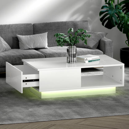 Artiss Coffee Table LED Lights High Gloss Storage Drawer Modern Furniture White-Furniture &gt; Living Room - Peroz Australia - Image - 1