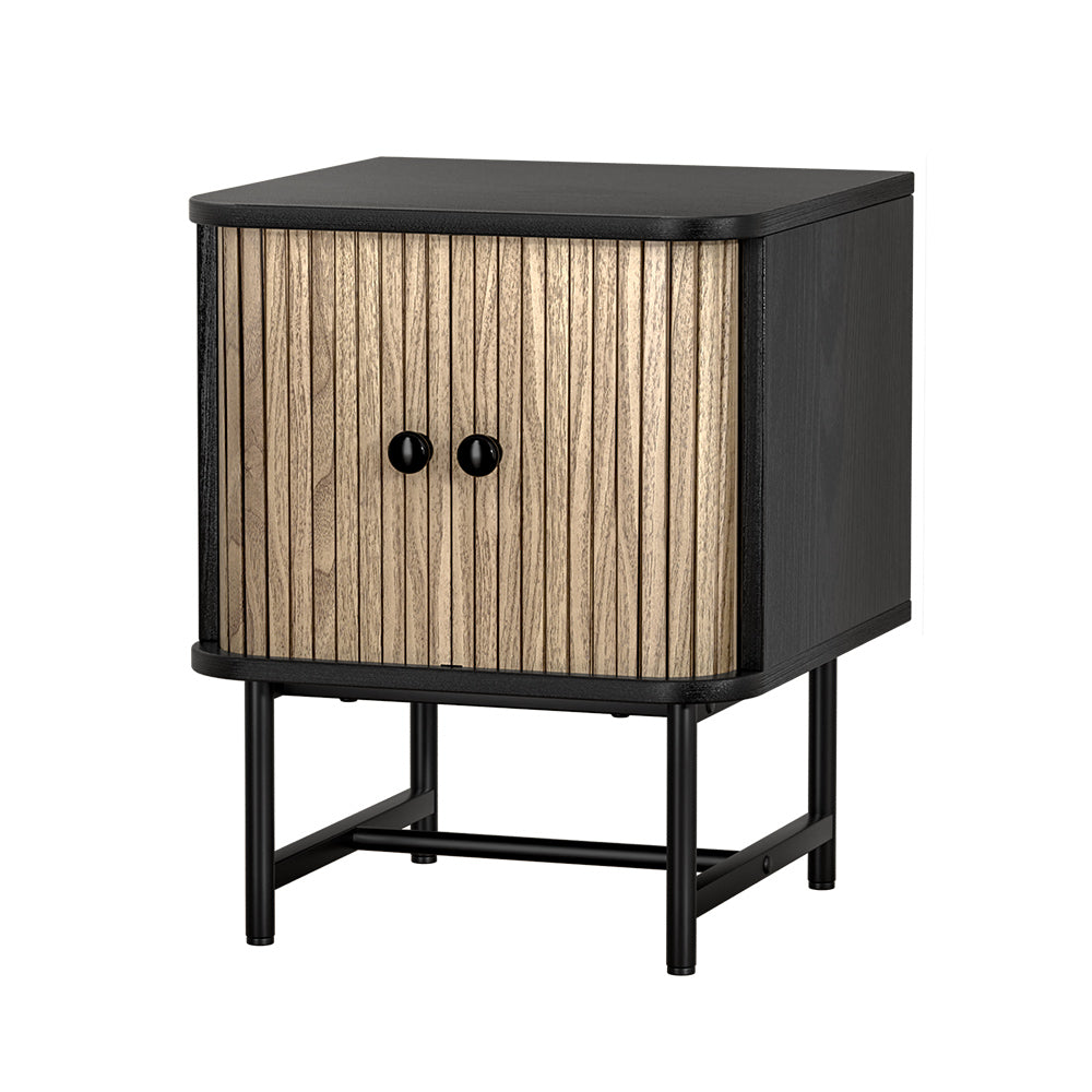 Artiss Bedside Table Side End Table Slidng Doors Storage Nightstand Black BORIS-Furniture &gt; Bedroom-PEROZ Accessories