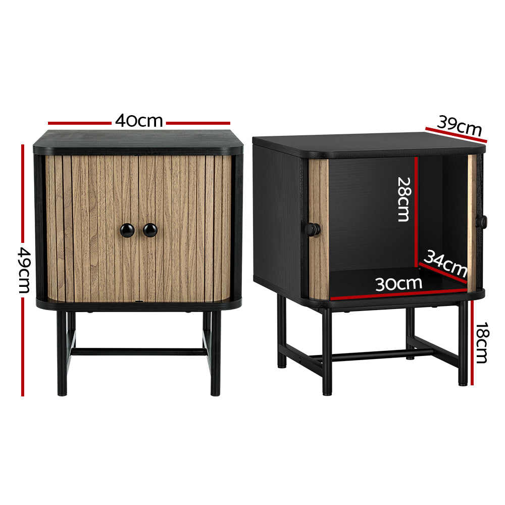 Artiss Bedside Table Side End Table Slidng Doors Storage Nightstand Black BORIS-Furniture &gt; Bedroom-PEROZ Accessories