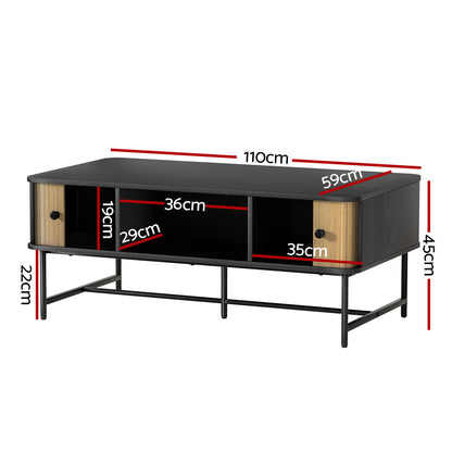 Artiss Coffee Table Sliding Drawer Door Black Boris-Furniture &gt; Living Room-PEROZ Accessories
