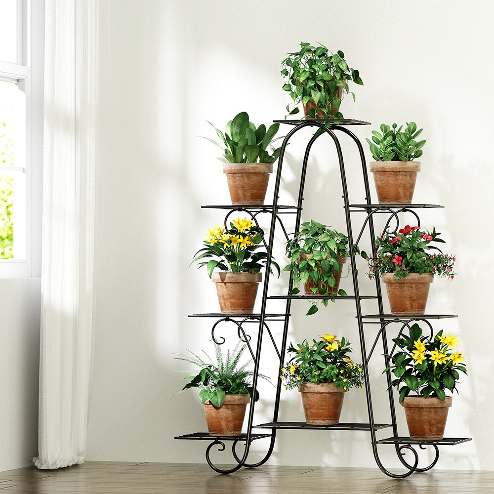 Artiss Plant Stand Outdoor Indoor Metal Flower Pots Rack Corner Shelf Black-Furniture > Living Room - Peroz Australia - Image - 1