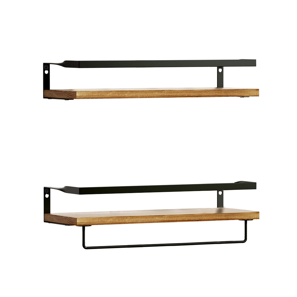 Artiss 2x Floating Wall Shelves Brackets Towel Rail Rack DIY Wall Mount Rack-Home &amp; Garden &gt; Storage - Peroz Australia - Image - 2