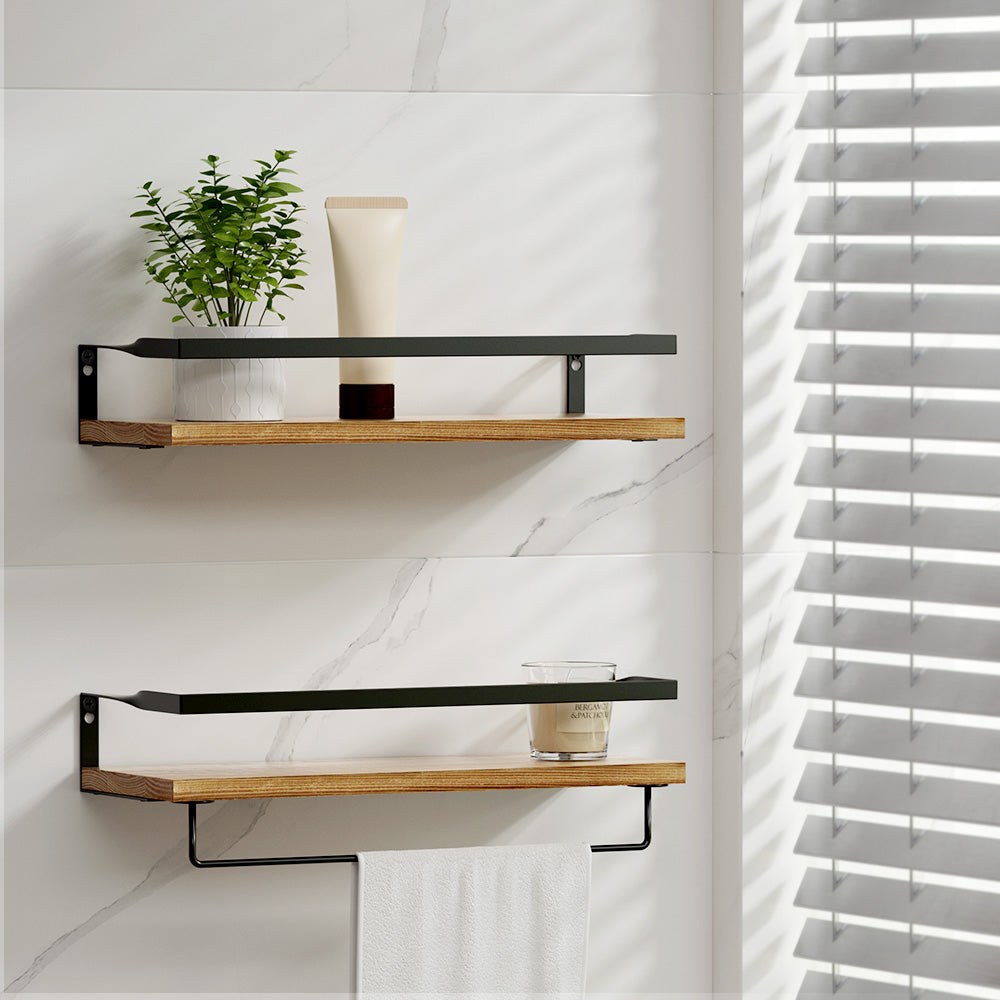 Artiss 2x Floating Wall Shelves Brackets Towel Rail Rack DIY Wall Mount Rack-Home &amp; Garden &gt; Storage - Peroz Australia - Image - 1