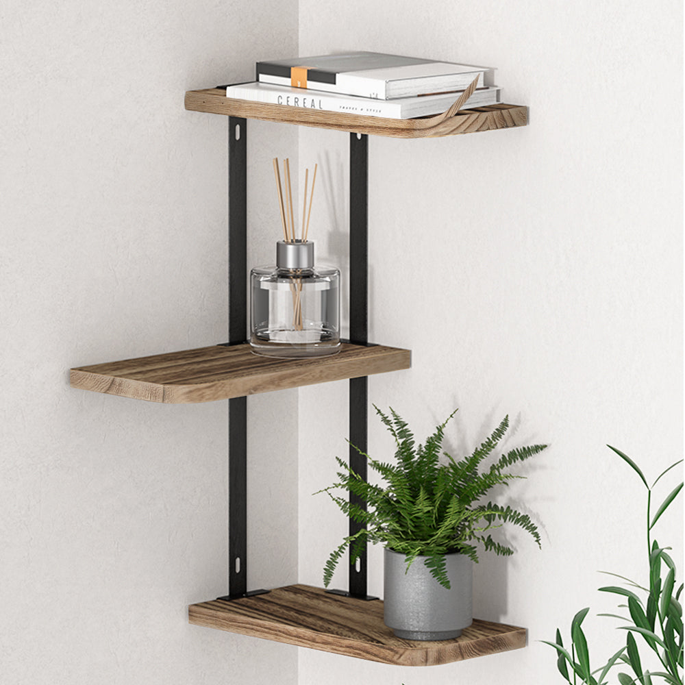 Artiss Floating Wall Shelves Brackets 3 Tiers Corner Display DIY Wall Mount Rack-Home &amp; Garden &gt; Storage - Peroz Australia - Image - 1