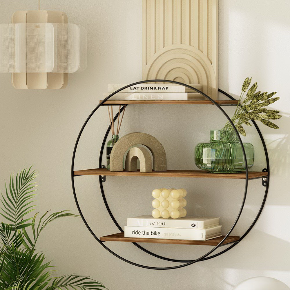 Artiss Floating Wall Shelves Brackets Round 3 Tiers Display DIY Wall Mount Rack-Home &amp; Garden &gt; Storage - Peroz Australia - Image - 1