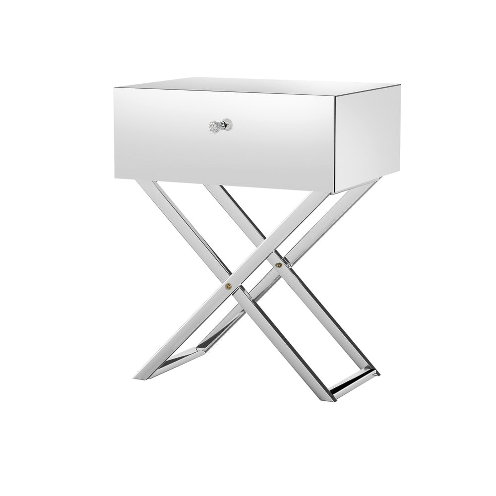 Artiss Mirrored Bedside Table Side End Table Drawers Nightstand Bedroom Silver-Furniture &gt; Bedroom-PEROZ Accessories