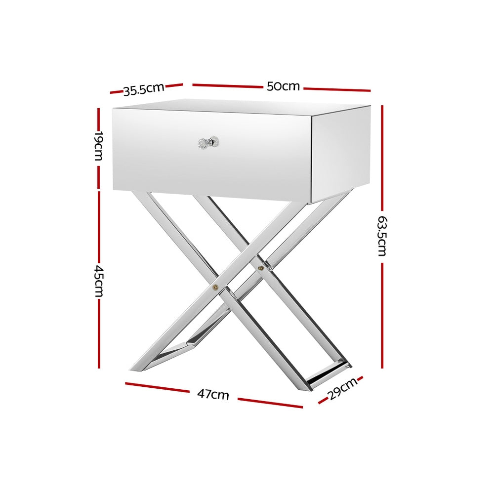 Artiss Mirrored Bedside Table Side End Table Drawers Nightstand Bedroom Silver-Furniture &gt; Bedroom-PEROZ Accessories