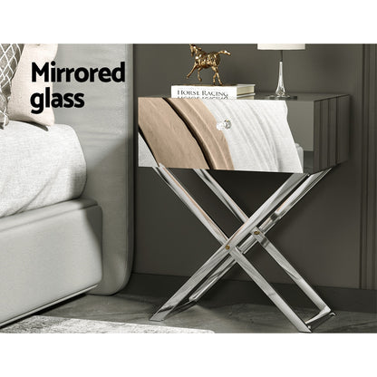 Artiss Mirrored Bedside Table Side End Table Drawers Nightstand Bedroom Silver-Furniture &gt; Bedroom-PEROZ Accessories