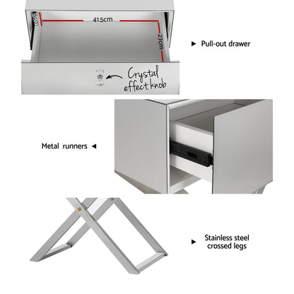 Artiss Mirrored Bedside Table Side End Table Drawers Nightstand Bedroom Silver-Furniture &gt; Bedroom-PEROZ Accessories