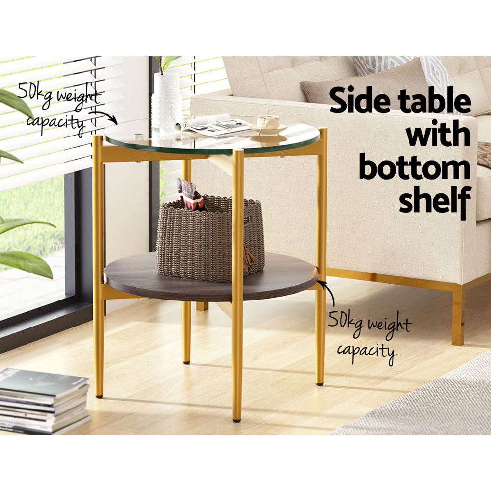 Artiss Coffee Table Side Table Laptop Desk Bedside Sofa Glass Table Metal Frame-Furniture &gt; Living Room-PEROZ Accessories