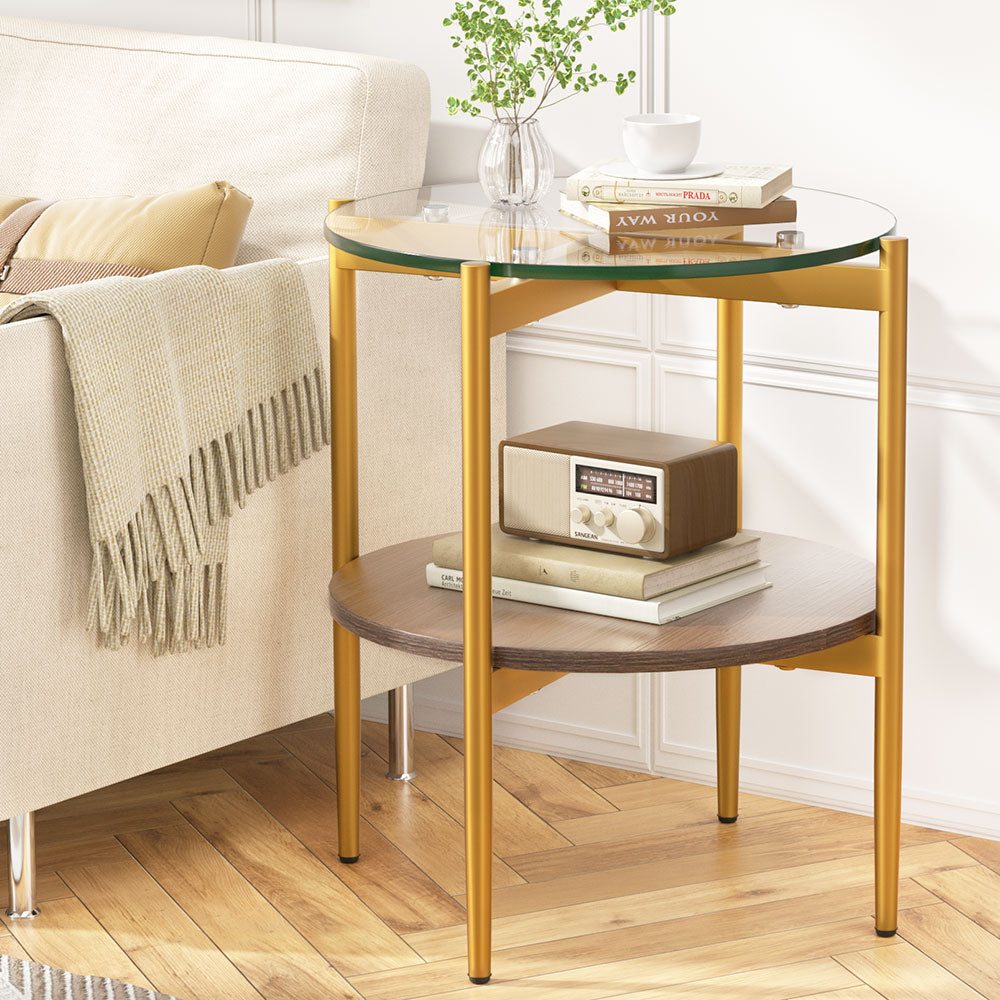 Artiss Coffee Table Side Table Laptop Desk Bedside Sofa Glass Table Metal Frame-Furniture &gt; Living Room-PEROZ Accessories