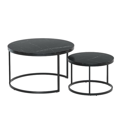 Artiss Nesting Coffee Tables Set of 2 Marble-effect Top 80/60CM Black Metal Base-Furniture &gt; Living Room-PEROZ Accessories