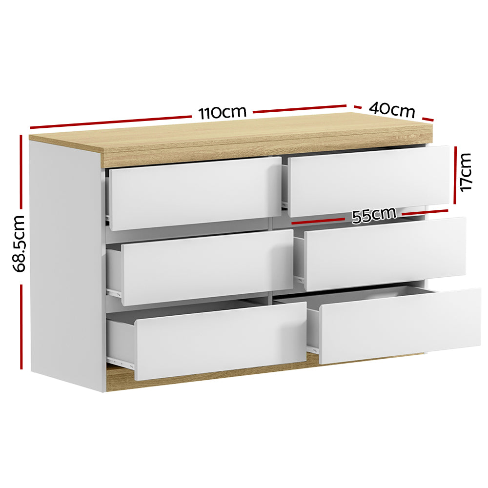 Artiss 6 Chest of Drawers Cabinet Dresser Table Tallboy Storage Bedroom White-Furniture &gt; Bedroom-PEROZ Accessories