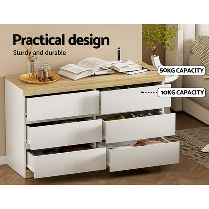 Artiss 6 Chest of Drawers Cabinet Dresser Table Tallboy Storage Bedroom White-Furniture &gt; Bedroom-PEROZ Accessories