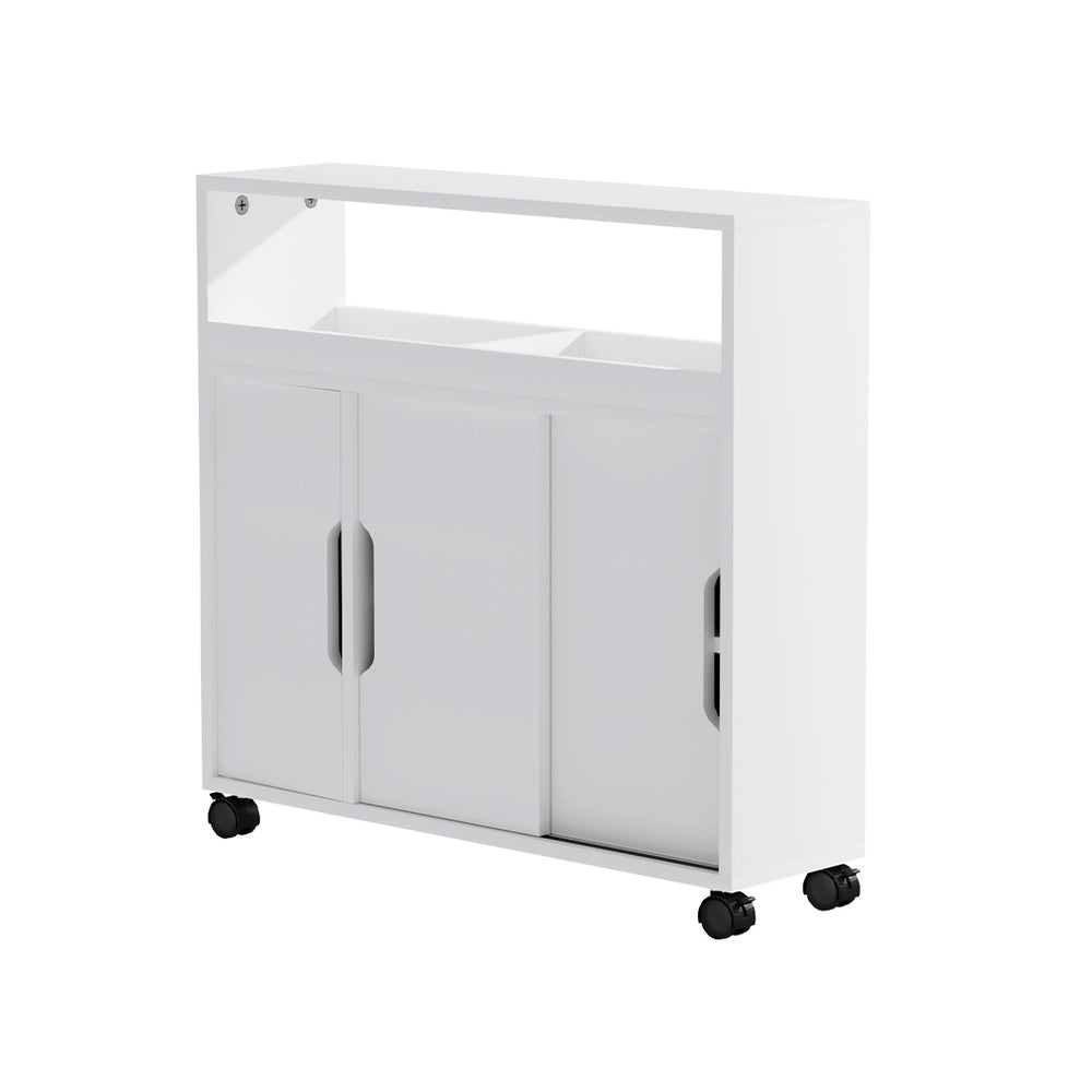 Artiss Bathroom Storage Cabinet Toilet Caddy Shelf 3 Doors With Wheels White-Furniture &gt; Bathroom-PEROZ Accessories