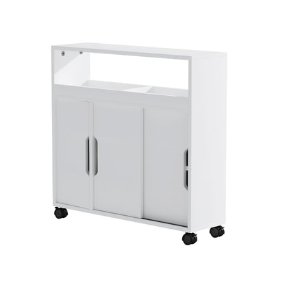 Artiss Bathroom Storage Cabinet Toilet Caddy Shelf 3 Doors With Wheels White-Furniture &gt; Bathroom-PEROZ Accessories