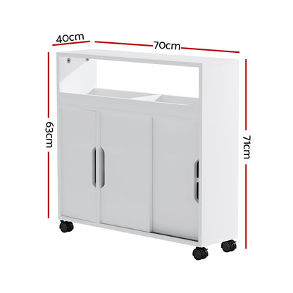 Artiss Bathroom Storage Cabinet Toilet Caddy Shelf 3 Doors With Wheels White-Furniture &gt; Bathroom-PEROZ Accessories