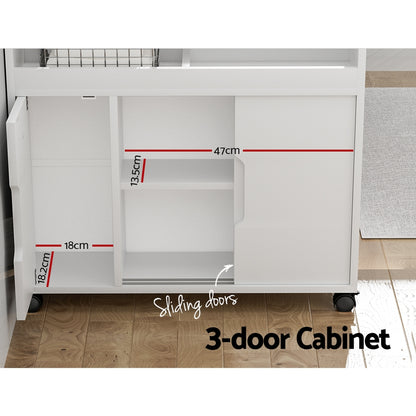Artiss Bathroom Storage Cabinet Toilet Caddy Shelf 3 Doors With Wheels White-Furniture &gt; Bathroom-PEROZ Accessories