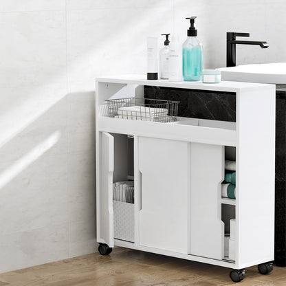 Artiss Bathroom Storage Cabinet Toilet Caddy Shelf 3 Doors With Wheels White-Furniture &gt; Bathroom-PEROZ Accessories