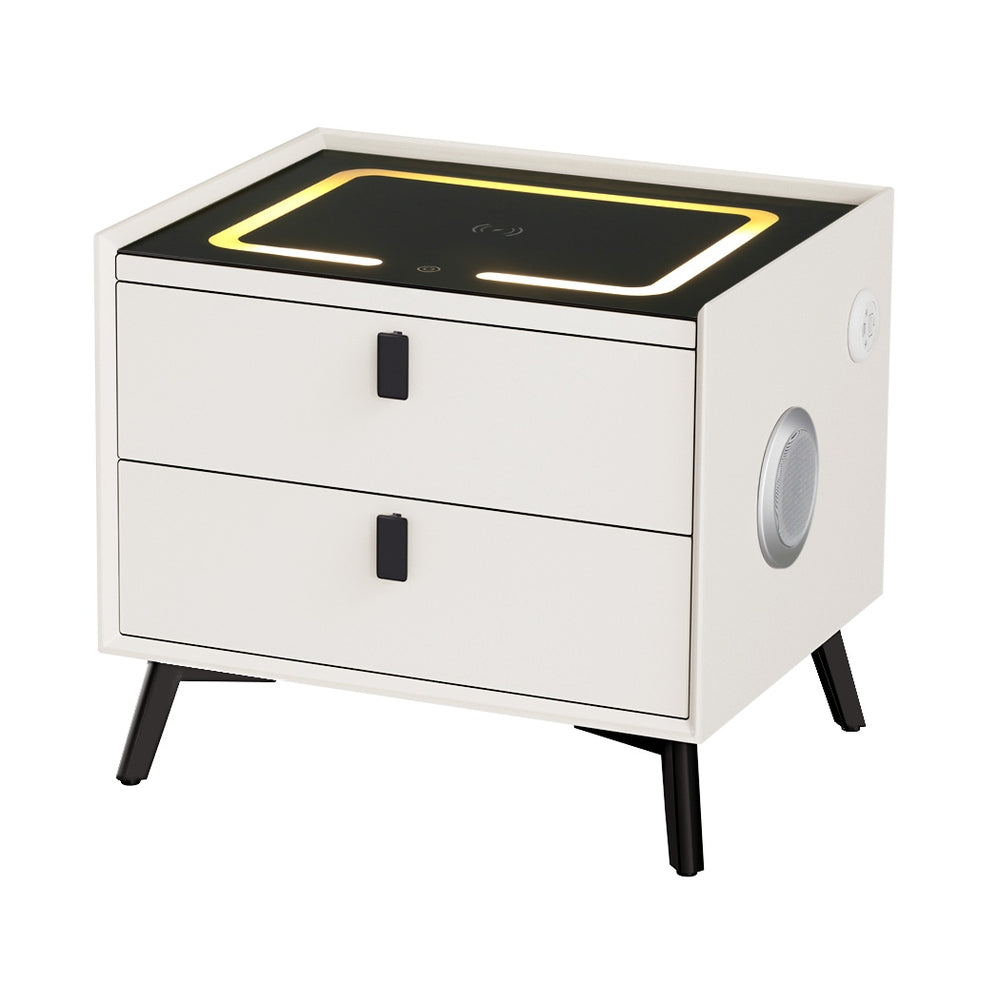 Artiss Smart Bedside Table 2 Drawers with Wireless Charging Ports LED White AIKA-Furniture &gt; Bedroom-PEROZ Accessories