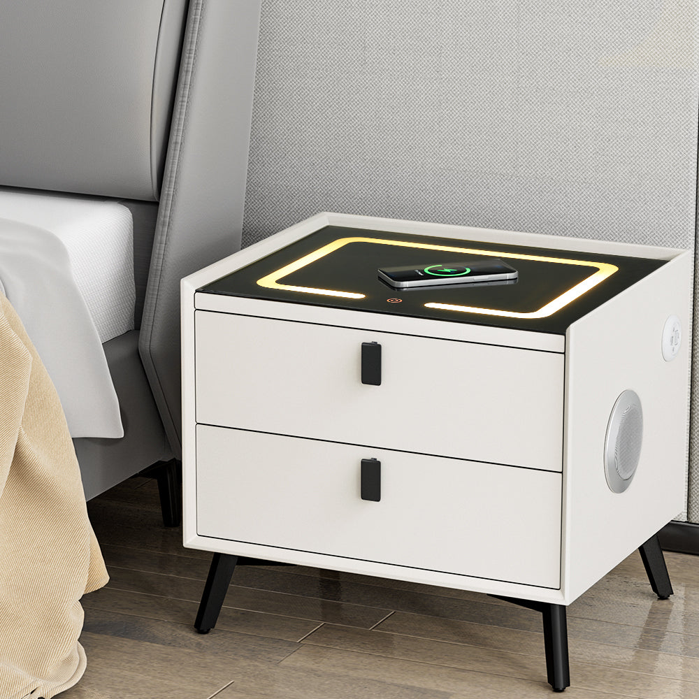 Artiss Smart Bedside Table 2 Drawers with Wireless Charging Ports LED White AIKA-Furniture &gt; Bedroom-PEROZ Accessories