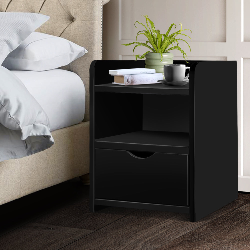 Artiss Bedside Table Drawer - Black-Bedside Tables - Peroz Australia - Image - 1