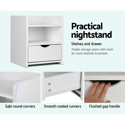 Artiss Bedside Table Drawer - White-Bedside Tables - Peroz Australia - Image - 7