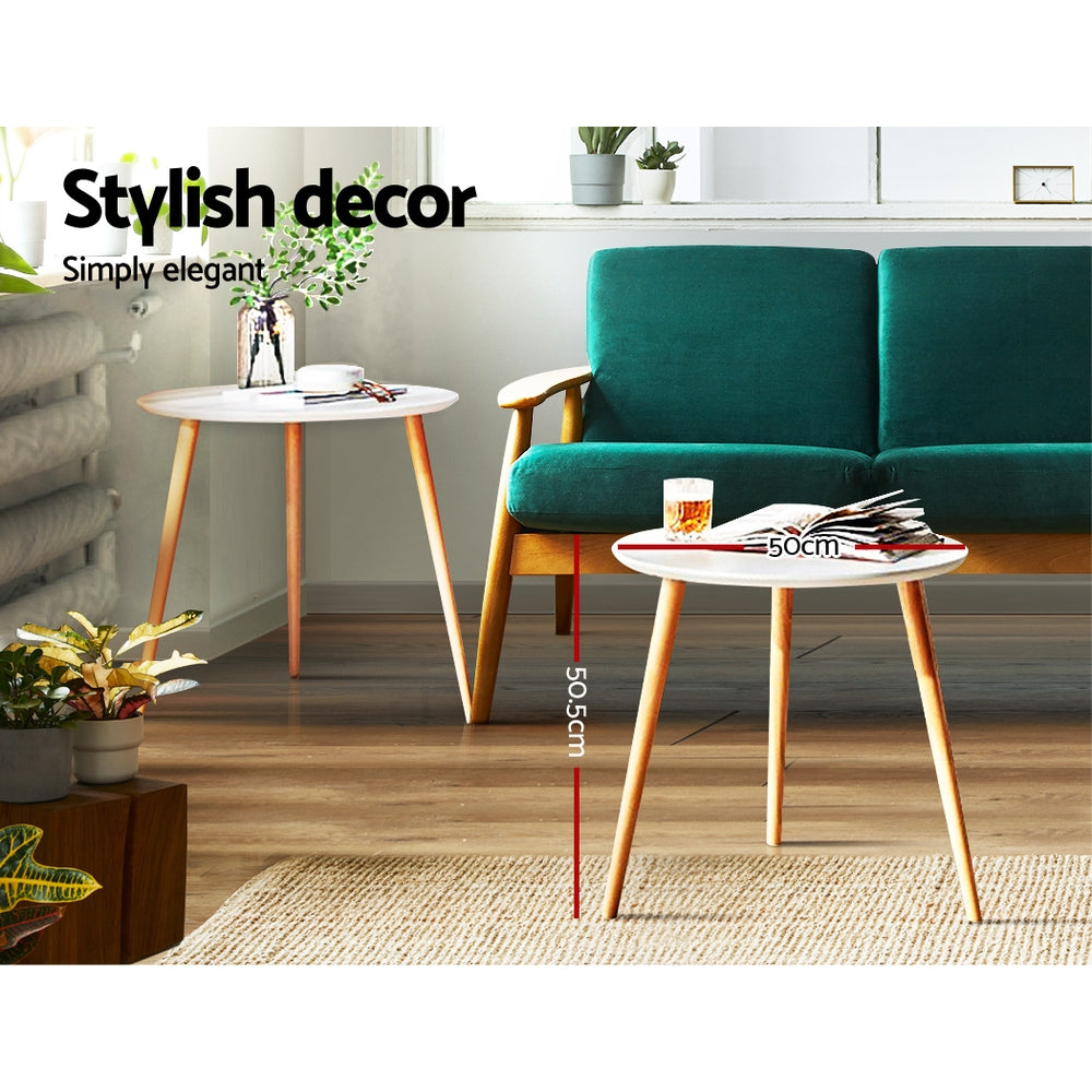 Artiss Coffee Table Round Side End Tables Bedside Furniture Wooden Scandinavian-Furniture &gt; Living Room - Peroz Australia - Image - 4
