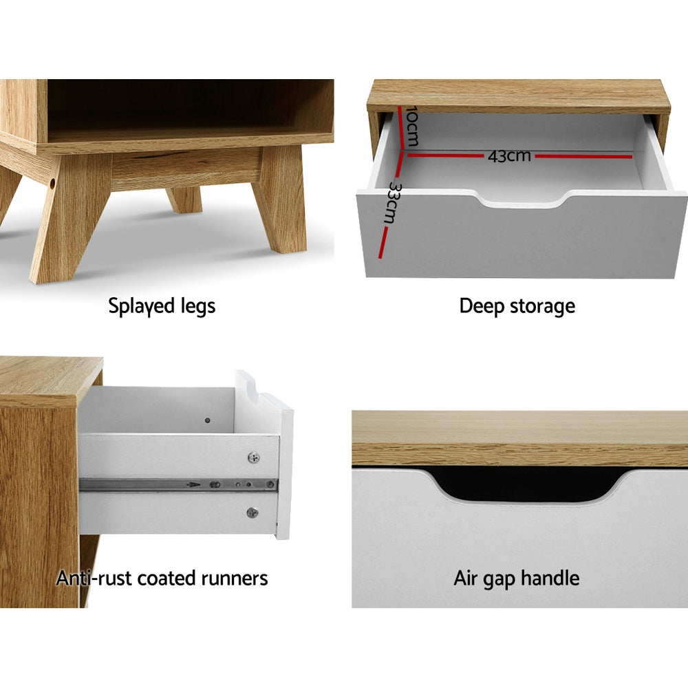 Artiss Bedside Table Drawer Nightstand Shelf Cabinet Storage Lamp Side Wooden-Bedside Tables - Peroz Australia - Image - 7