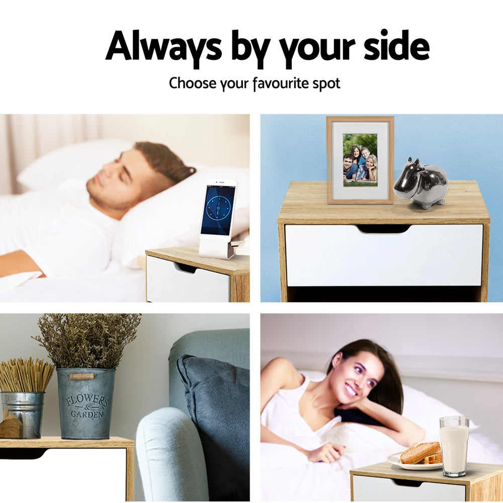 Artiss Bedside Table Drawer Nightstand Shelf Cabinet Storage Lamp Side Wooden-Bedside Tables - Peroz Australia - Image - 8
