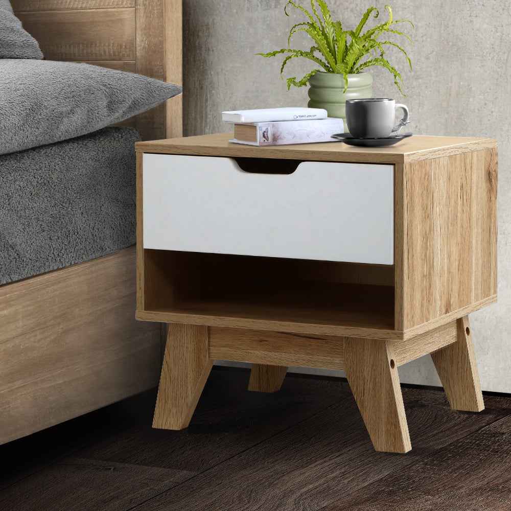 Artiss Bedside Table Drawer Nightstand Shelf Cabinet Storage Lamp Side Wooden-Bedside Tables - Peroz Australia - Image - 1