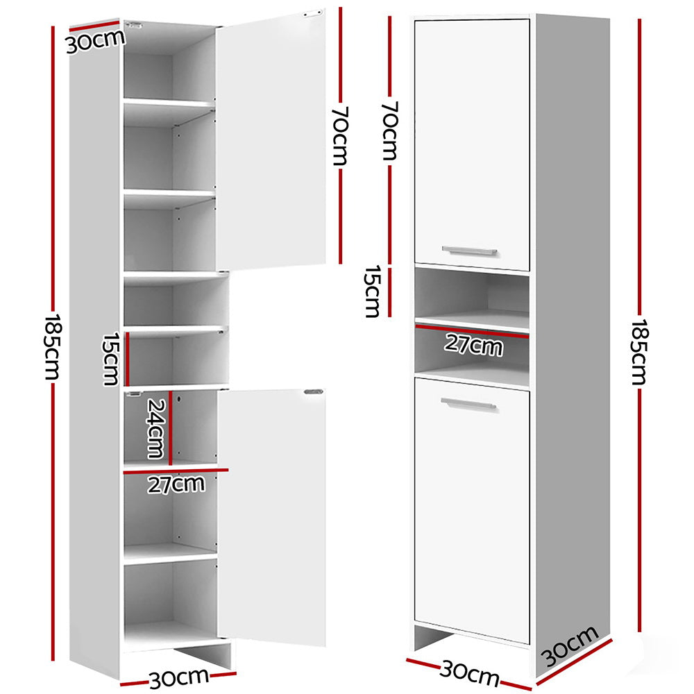 Artiss 185cm Bathroom Tallboy Toilet Storage Cabinet Laundry Cupboard Adjustable Shelf White-Furniture &gt; Bathroom - Peroz Australia - Image - 2