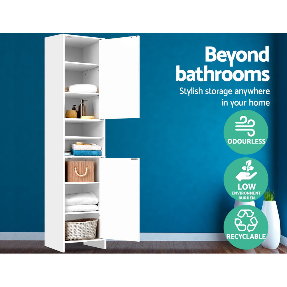 Artiss 185cm Bathroom Tallboy Toilet Storage Cabinet Laundry Cupboard Adjustable Shelf White-Furniture &gt; Bathroom - Peroz Australia - Image - 3