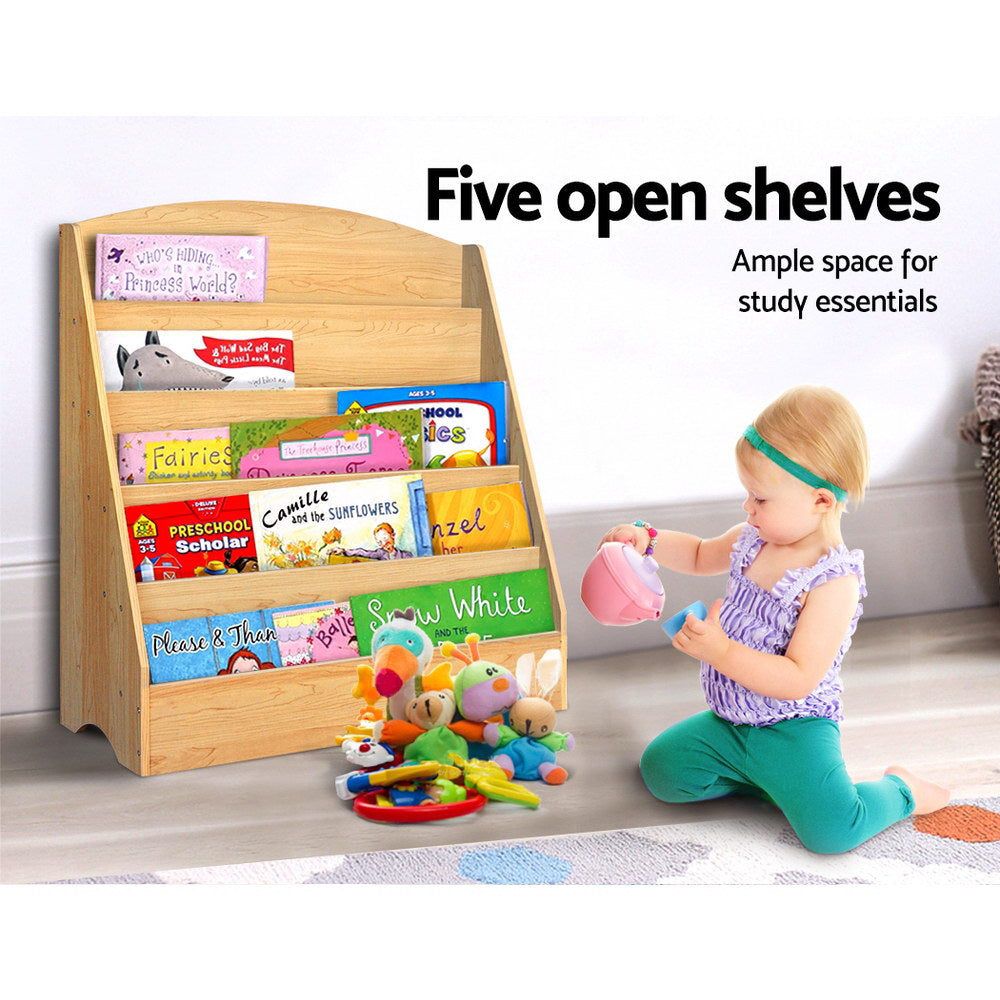 Keezi 5 Tiers Kids Bookshelf Magazine Shelf Rack Organiser Bookcase Display-Baby &amp; Kids &gt; Kid&